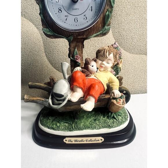 The Mirella Collection Whimsical Tabletop Clock Boy With Dog on The Wheelbarrow - Picture 11 of 12